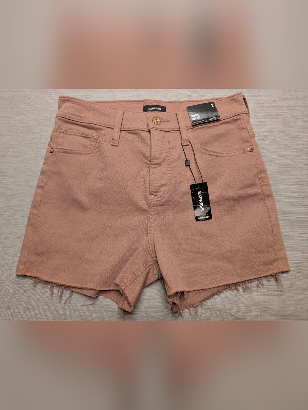 Express Shortie High Rise Hyper Stretch Comfort Waist Shorts Dusty Rose Size 2